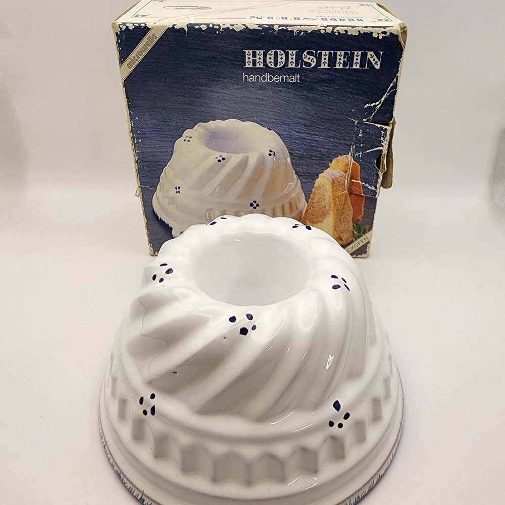 Vintage Holstein Ceramic Bundt Pan Hand Painted Germany Cottagecore